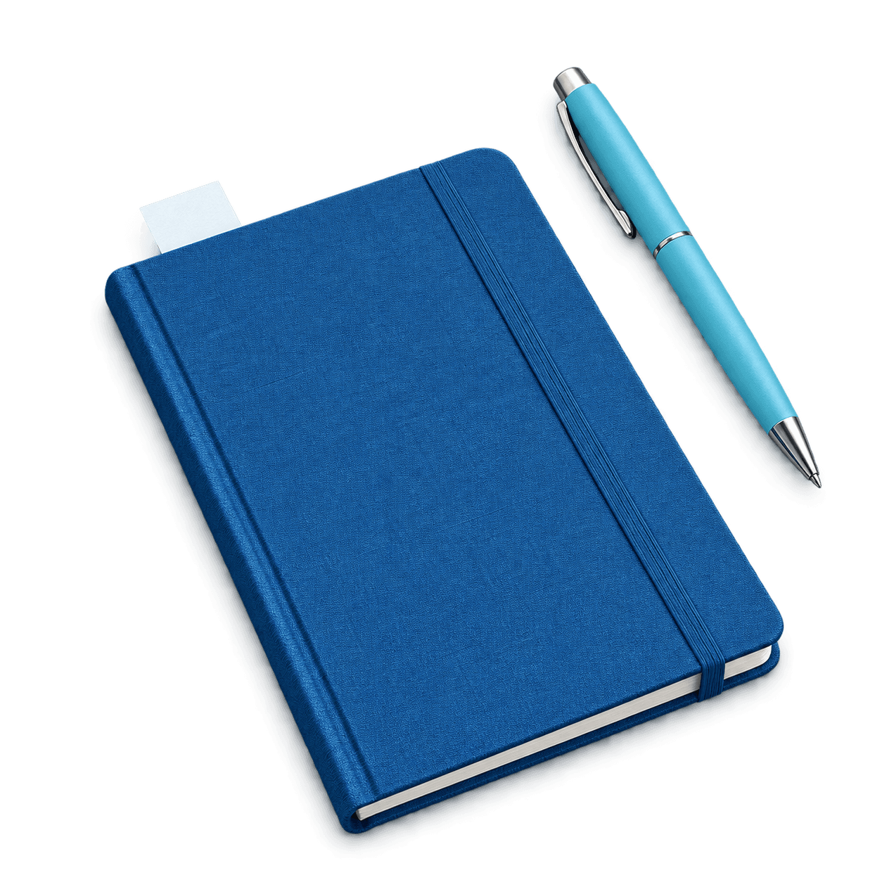 Caderno azul e caneta, em uma composição ilustrativa sobre aprendizado.